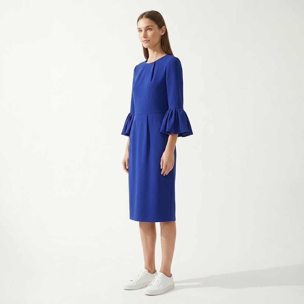 Betsy & Adam Bell Sleeve Sheath Elegant Lined Cocktail Sheath Dress Blue Women 8
